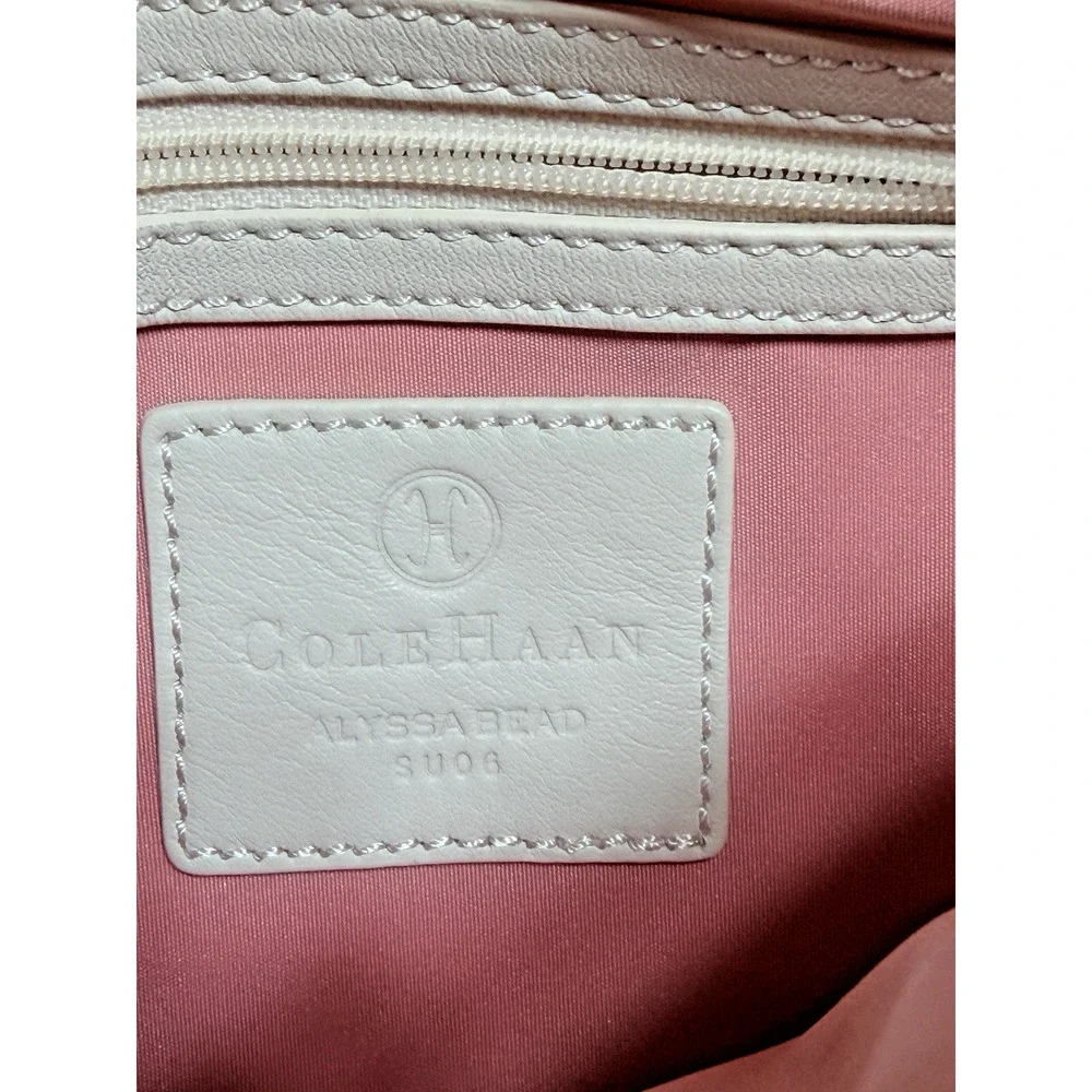 Cole Haan Alyssa Bead Cream Woven Straw Shoulder Bag Vintage Wood Trim Purse